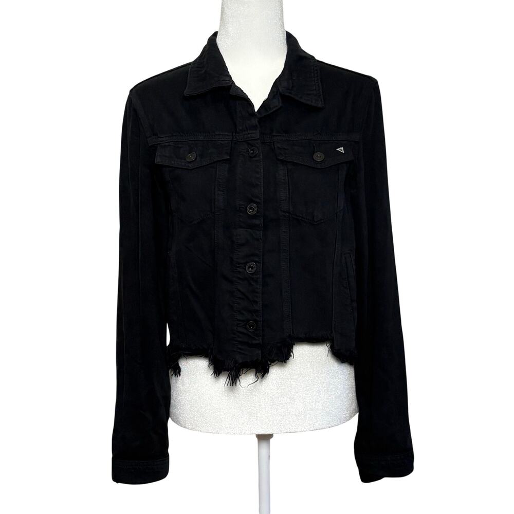 Hidden Rebel Frayed Cropped Jean Jacket Women's M Black Distressed